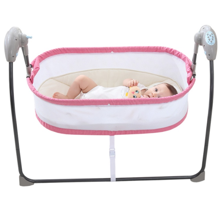 Electric Baby Cot Swing Grey Color Automatic Cradle Bed Bedside