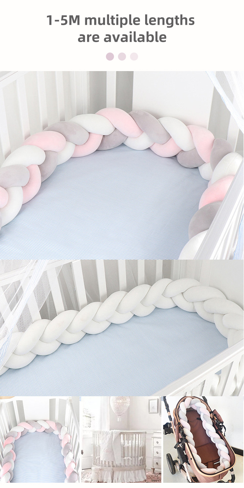 New design colorful safety cotton baby braided crib bumpers